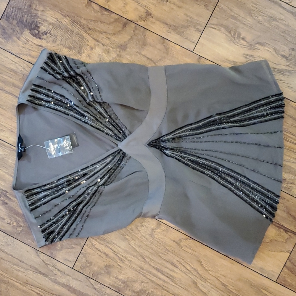 Express Gray Beaded Short Sleeve Peplum Top 0 NWT
